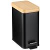 Relaxdays 5 L Pattumiera Bagno a Pedale, Cestino Cosmetici, Cesto Interno Rimovibile, Bidone in Ferro e bambù, Nero