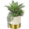 Hollyone Piante grasse artificiali da 30,5 cm, maguey finto con piante grasse in vaso di ceramica dorata, pianta finta decorativa in vaso per interni, decorazione per casa, soggiorno, scaffale,