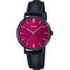 Casio LTP-VT02BL-4A Orologio analogico da donna minimalista nero IP quadrante rosso cinturino in pelle 3 mani