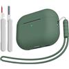 KOKOKA Custodia Case Compatibile con AirPods Pro 2/1 2023/2022/2019 con Kit di Pulizia e Cordino in Silicone, Case Cover Protettiva Premium in Silicone per AirPods Pro 2a/1a Generazione, Deep Green