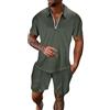 Generico Set da Uomo in Cotone e Lino Casual da Spiaggia Abiti da Yoga Abito Elegante con Camicia Henley Estivi Completo Manica Corta e Pantaloni,completo estivo uomo