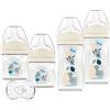 DODIE Set di 4 biberon nascente, anticolica, tetine multi-perforate (2 x 150 ml e 2 x 270 ml), un ciuccio per nascita, blu