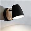 ouglres Lampada da Parete Con Interruttore Nero, In Legno Industriale, Paralume In Alluminio Ruotabile, Moderna Interni per Camera da Letto, Soggiorno, Corridoio, E27 1pack