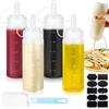 CoKeeSun 4 Pezzi Bottiglia Squeeze di Plastica, 500ml Squeeze Bottle, Riutilizzabili Flacone Dosatore con Tappi, Condimento Dispenser con Spazzola di Pulizia, per Ketchup, Senape, Olio d'oliva, Mayo