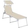 SONGMICS Lettino Prendisole Grande, Sdraio Pieghevole, 65 x 200 x 48 cm, Max Portata 150 kg, con Parasole e Schienale Reclinabile, per Giardino Terrazzo Balcone, Beige GCB26BE