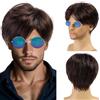 TSHAOUN Parrucca Marrone da Uomo Parrucca da Uomo Sintetica Maschile Sintetica a Onde Naturali a Strati Corti con Frangia, Corta con Riga Laterale Parrucca per anni 70 80 Cosplay Halloween (Marrone)