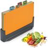 BEWOS Set 4 Taglieri Cucina Codificati Colore, Taglieri Paglia Grano, Tagliere Reversibile con Supporto, Set Taglieri Cucina con Piedini Antiscivolo, Scanalature per Succo, Lavabile in Lavastoviglie