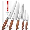 HEZHEN Set di Coltelli da Cucina Acciaio Geman 5 Pezzi, Set di Coltelli da Chef Professionali in Acciaio Inox Coltello Santoku，Universali Coltelli da Intaglio, Manico in Legno Ergonomico