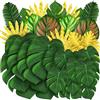 QUOZUO 50 pezzi foglie tropicali artificiali Monstera, per giungla, compleanno, Hawaii, decorazione verde e oro