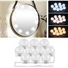 Liuyife Luce per specchio cosmetico a 3 colori LED in stile Hollywood, 10 lampadine dimmerabili, luci per specchio da trucco, illuminazione del bagno, bomboniere (specchio non incluso)