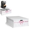 mille idee Organizer in Legno Porta Cialde Porta Capsule Cassetto Contenitore Bianco sotto Macchinetta Caffè cm 27x33x11 fiocco rosa