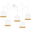 Light Home LH Light-Home Spider Milan Lampadario a Sospensione - Lampadario Ragno - Lampade a Sospensione in Tessuto con Paralume Moderno - 5 Luce - E27 - Bianco e Oro - Cavo Bianco