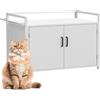 BAKAJI Mobile Lettiera per Gatti Rialzato con Ingresso Laterale a Forma di Gatto, Armadietto Multiuso Animali Domestici, 2 Ante Chiusura Magnetica Cuccia Struttura in Ferro 75x55x51cm (Bianco)