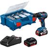 Bosch Professional 18V System Trapano-avvitatore a batteria GSR 18V-55 (coppia max. 55 Nm, 1.800 giri/min, 2 batterie 4.0 Ah, caricabatteria GAL 18V-20, set di accessori 82 pz., L-Case Pick & Click)