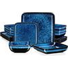 Vancasso, Servizio di stoviglie quadrate Stern di colore blu, 16 pezzi, in grès porcellanato, con piatti piani, piatti da dessert, ciotole e piatti fondi, servizio per 4 persone