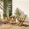 DEGHI Set bistrot pieghevole tavolo rotondo 60 cm e 2 sedie con braccioli in legno di acacia e corda verde - Yadira