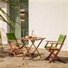DEGHI Set bistrot tavolo pieghevole 70x70 cm e 2 sedie pieghevoli con braccioli in legno di acacia e corda verde - Yadira