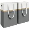 SONGMICS Set di 2 Cesti Portabiancheria, Ceste Pieghevoli, 75 L, Maniglie Corte e Lunghe, Facili da Pulire, Autoportanti, per Camera da Letto, Bagno, 40 x 30 x 65 cm, Grigio Ardesia LCB208G01