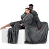 DecoKing Coperta con Maniche per TV in Microfibra e tasca Morbido Poliestere Grigio 150 x 180 cm Lazy