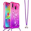 SIMao Collana con Cordino Custodia per Samsung Galaxy M20 Cover Glitter Liquido Sabbie Mobili Custodia Tracolla Crossbody Silicone Antiurto Necklace Case Liquido Quicksand Pendenza Custodia