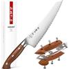 HEZHEN Coltello Surgelati, Acciaio Inox Coltello per Carne Pesce Congelata Lama Seghetta, Lama Dentata, Manico in Redwood