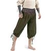 BLESSUME Pantaloni medievali da uomo, stile pirata, rinascimentale, in lino, con tasca, elastico in vita, Verde, M
