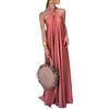 Jiqoe Abito lungo da donna senza maniche con scollo all'americana e schiena scoperta, con orlo svasato, con laccetto posteriore e spalle scoperte, in raso, Arancione, S-L