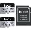 Lexar 64 GB Scheda Micro SD Silver Plus 2 Pack, Scheda di Memoria Flash MicroSDXC UHS-I con Adattatore - fino a 205 MB/s, A2, U3, V30, Class10, TF Card Alta Velocità