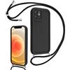 Coalbooliy Cover per iPhone 12 mini 5,4 con Cordino per Cellulare, Custodia Silicone con Regolabile Collana Sottile Morbida Case Protezione della fotocamera Antiurto con Necklace, Nero