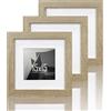 VUVUZULA Cornice portafoto quadrata in legno MDF, 15 x 15 cm, con passepartout 10 x 10 cm, colore rovere naturale, set da 3 pezzi