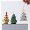 B SEPOR Set di 3 mini albero di Natale nostalgico in ceramica con luci LED da 11,4 cm con luci che si illuminano, ornamenti da appendere, colore bianco, oro, verde, assortiti, per decorazioni