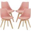 [en.casa] Set di 4 Sedie da Sala Pranzo con Gambe in Legno Massello di Faggio Seduta Imbottita e Rivestita in Similpelle - Rosa