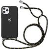 Yoedge Custodia con Cordino per Oppo A5 / A9 (2020), Cover Silicone Opaca Morbido con Corda Regolabile Tracolla Collana Antiurto TPU Cuore Bianco Telefono Case per Oppo A5 (6,5 Pollici), Nero
