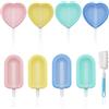 HDGSAFD 8 stampi per ghiaccioli, 1 spazzola blu per tazze, forma lecca-lecca-lecca-lecca-lecca gelato in silicone a forma di cuore, forma creativa con coperchio antiscivolo, forma di gelato