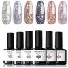 Modelones Smalto Semipermanente, 6 Colori Glitter Argento Brillante Semipermanente Unghie Kit，Smalto per Unghie in Gel UV LED Professionali Kit，Manicure Nail Art