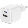 Swissten Caricatore Swissten TRAVEL CHARGER GaN 1x USB-C 20W PD AND 1x USB-A 18W QC Colore: bianco