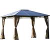 Outsunny Gazebo da Giardino con Zanzariera 3.6x3m, Struttura Acciaio e Alluminio, Tetto Policarbonato Marrone|Aosom