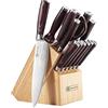 PAUDIN Set di coltelli a blocco, set di coltelli da cucina da 14 pezzi in acciaio inossidabile tedesco di alta qualità con blocco di legno, acciaino e forbici, coltelli da chef affilati portacoltelli