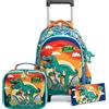 Egchescebo Zaino Trolley Scuola Dinosauri Elementare Bambino Ragazzi con Ruote Regoli da Viaggio Carrello Porta per La Bimba Ragazzo Media Asilo Superiori Rotelle 16 3Pcs Verde