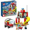 LEGO 60375 City Fire Caserma dei Pompieri e Autopompa con Camion Giocattolo dei Vigili del Fuoco, Giochi per Bambini e Bambine dai 4 Anni, Idee Regalo