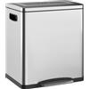 HOMCOM Bidone Immondizia a 2 Sezioni da 15L a Pedale con Coperchio Silenzioso, in Acciaio Inox e PP, 40x34.8x47.5 cm