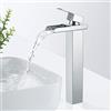 SINKTORY Rubinetto Bagno Lavabo Cascata Cromo, Moderno Miscelatore Lavabo Bagno Alto, Rubinetto Bagno con Beccuccio Alto, Miscelatore Monocomando per Bagno Può Regolazione a Caldo e Freddo, G3/8