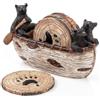 Cabin Obsession Set di sottobicchieri a forma di orso - 3 adorabili statuette di orso nero fatto a mano che pagaiano in una canoa con 6 sottobicchieri rustici da 8,9 cm - Decorazione per capanna di tronchi,