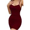 AIEOE Vestito con Bretelle Sexy Schiena Nuda da Donna con Coulisse e Scollo all'Americana di Moda Curvy Estiva a Tinta Unita Taglia S Vino Rosso