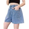 Maeau - Shorts Jeans Estate Ragazza Bermuda Vita Elastico Denim Shorts Retro Classico Chic Short Jeans strappati con tasca - 3-14 anni, Blu 04, 11-12 Anni