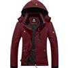 GEMYSE Donna Giacca da Sci impermeabile montagna Giacche Pile invernale antivento Cappotto con Cappuccio (Rose Rossa,XL)