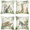 Bonhause Federe per Cuscini Animali Tropicali 45 x 45 cm Copricuscini Decorativi Elefante Giraffa Leopardo Zebra Federa per Cuscino Divano Casa All'aperto Decorazione Set di 4