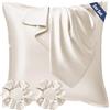 Seiwohl Federa per cuscino in raso, 65 x 65 cm, 2 pezzi, per capelli e pelle, simile alla seta, beige, con 2 elastici per capelli