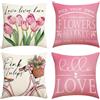 NYGGTYK 4 federe per cuscini a tulipani, con fiori rosa, beige, federe per cuscini decorativi per il soggiorno (inserti per cuscini non inclusi)