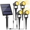 NATPOW Faretti Solari a Led da Esterno, 4 in 1 3000K Luci Solari da Giardino, 2 Modi, Automaticamente Acceso o Spento, Impermeabile IP65 Luci Esterne ad Energia Solare per Cortile, Patio, Alberi